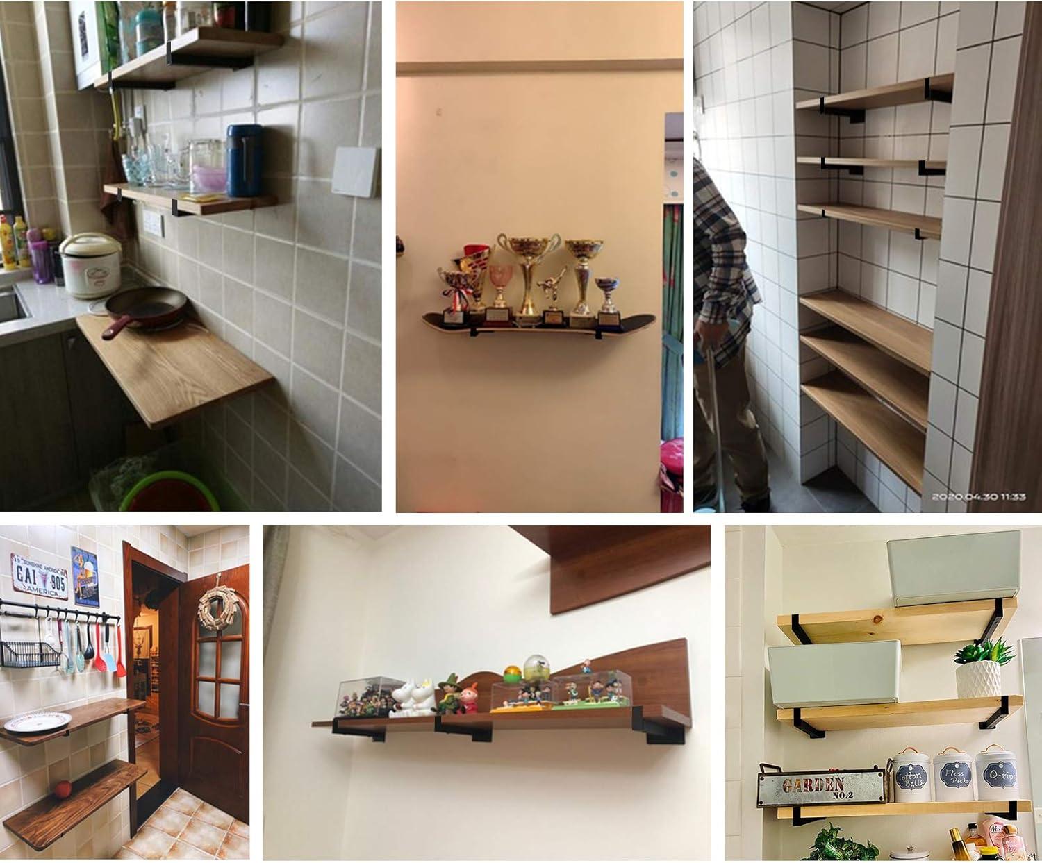 4 Pcs Heavy Duty Shelf Brackets 12 Inch Industrial Metal Floating Bracket Shelving Supports Wall Mounted with Lip (Not Included Planks)