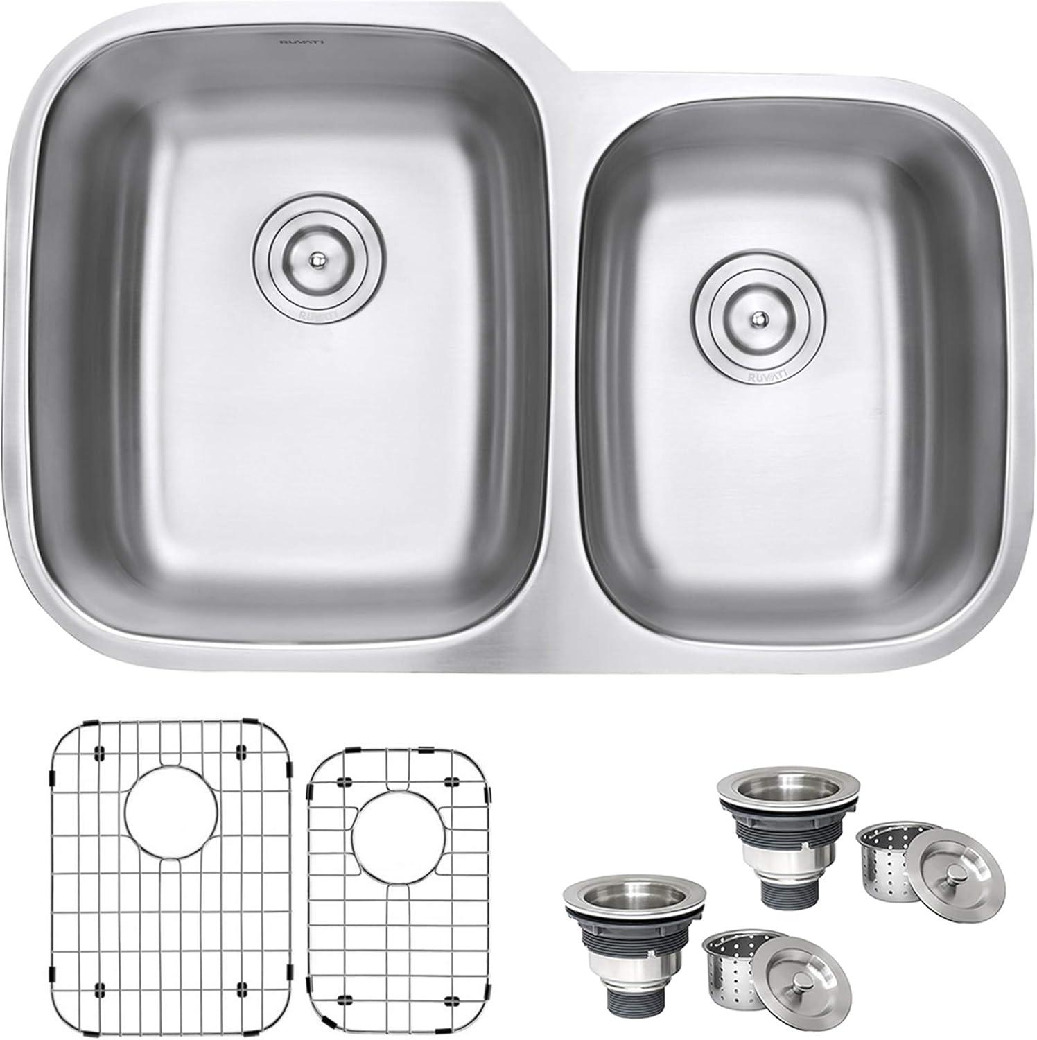 Ruvati 32-inch Undermount 60/40 Double Bowl 16 Gauge Stainless Steel Kitchen Sink