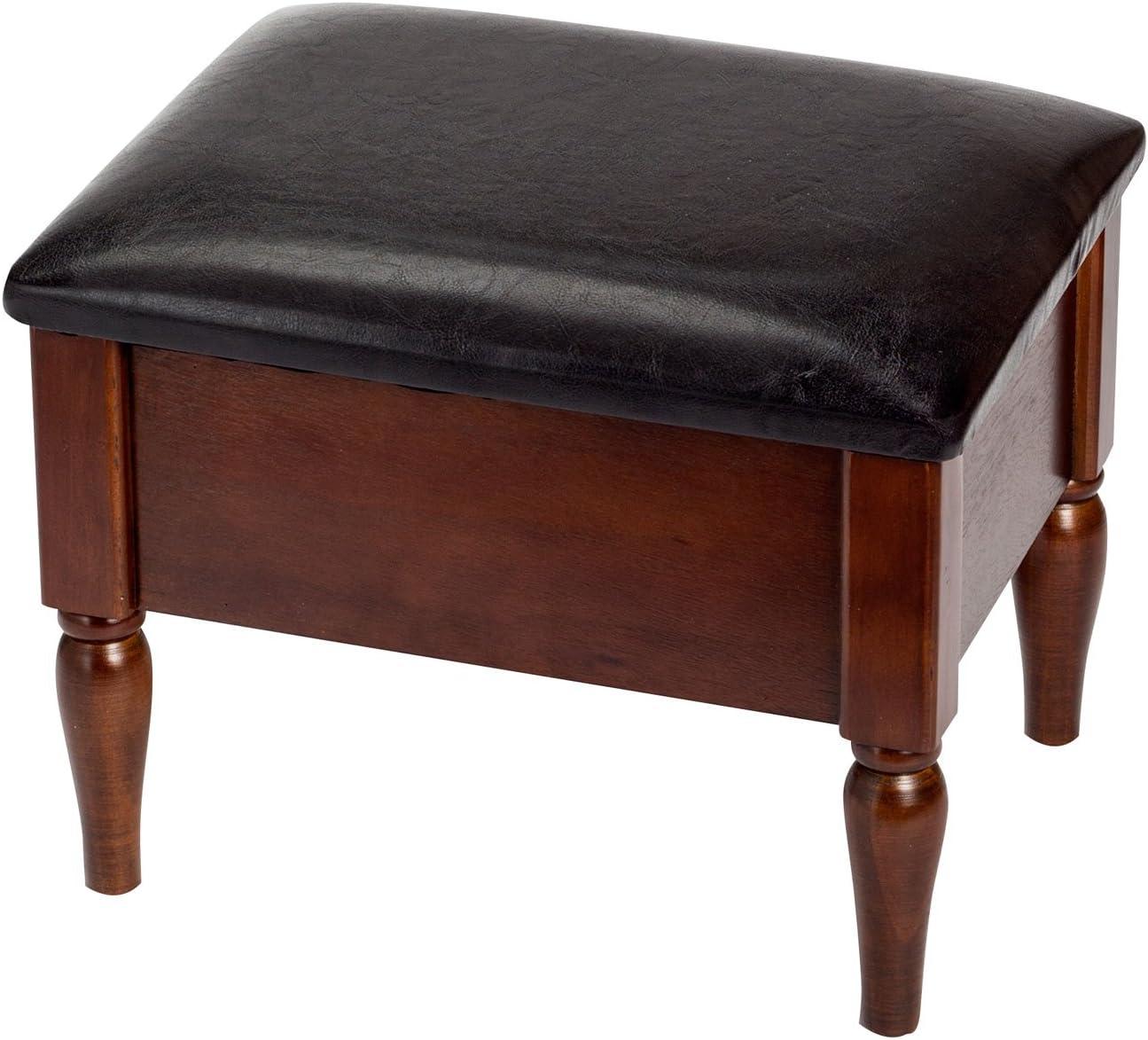 Chocolate Brown Faux Leather Wooden Footstool with Storage