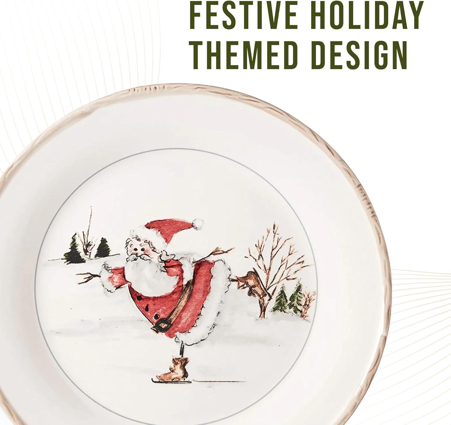 American Atelier Christmas Twig Holiday Dinner Plate, Set of 4, Holiday-Themed Special Occasion Earthenware Multipurpose Dishes ,11 Inch
