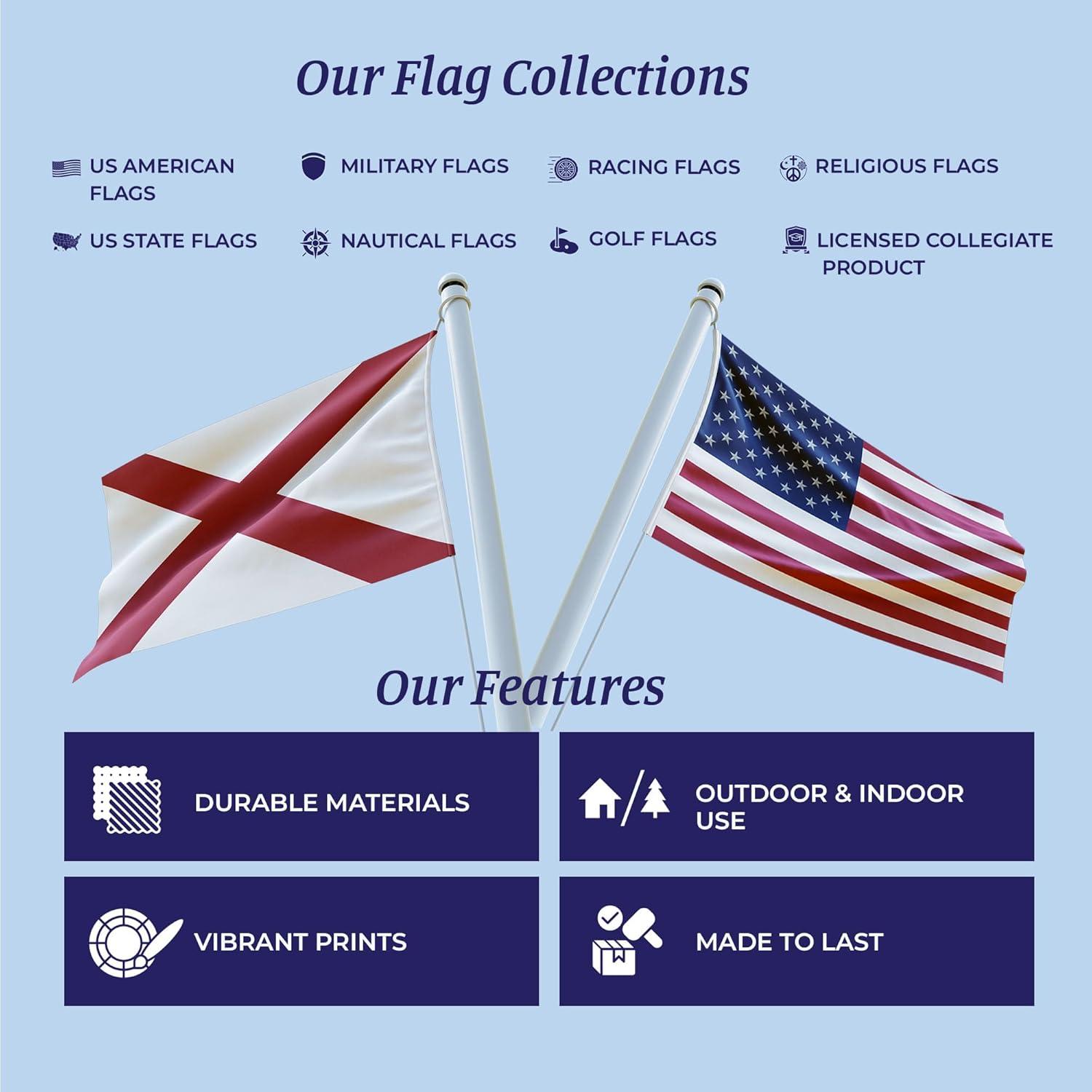 AGAS New Hampshire State Flag 4x6 Ft - Double Sided Reverse Print On Back 200D Nylon - Brass Grommets Stitched Edges Fade Proof Sharp Vivid Colors - State of New Hampshire Flag Banner