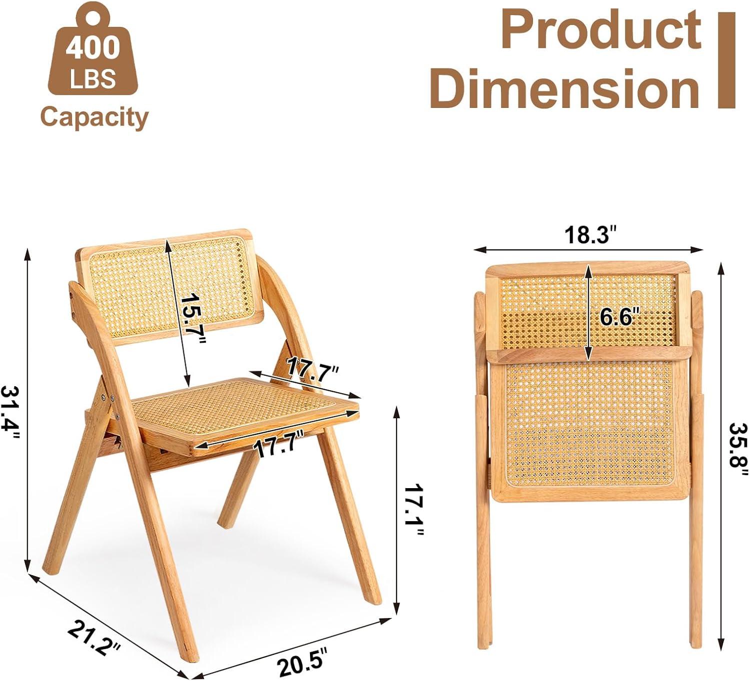 Karl home Wooden Rattan Folding Chairs 2 Pack, Portable Folding Chairs for Indoor, Ideal for Kitchen Dining Room, Office Wedding, Party, Picnic, Natural