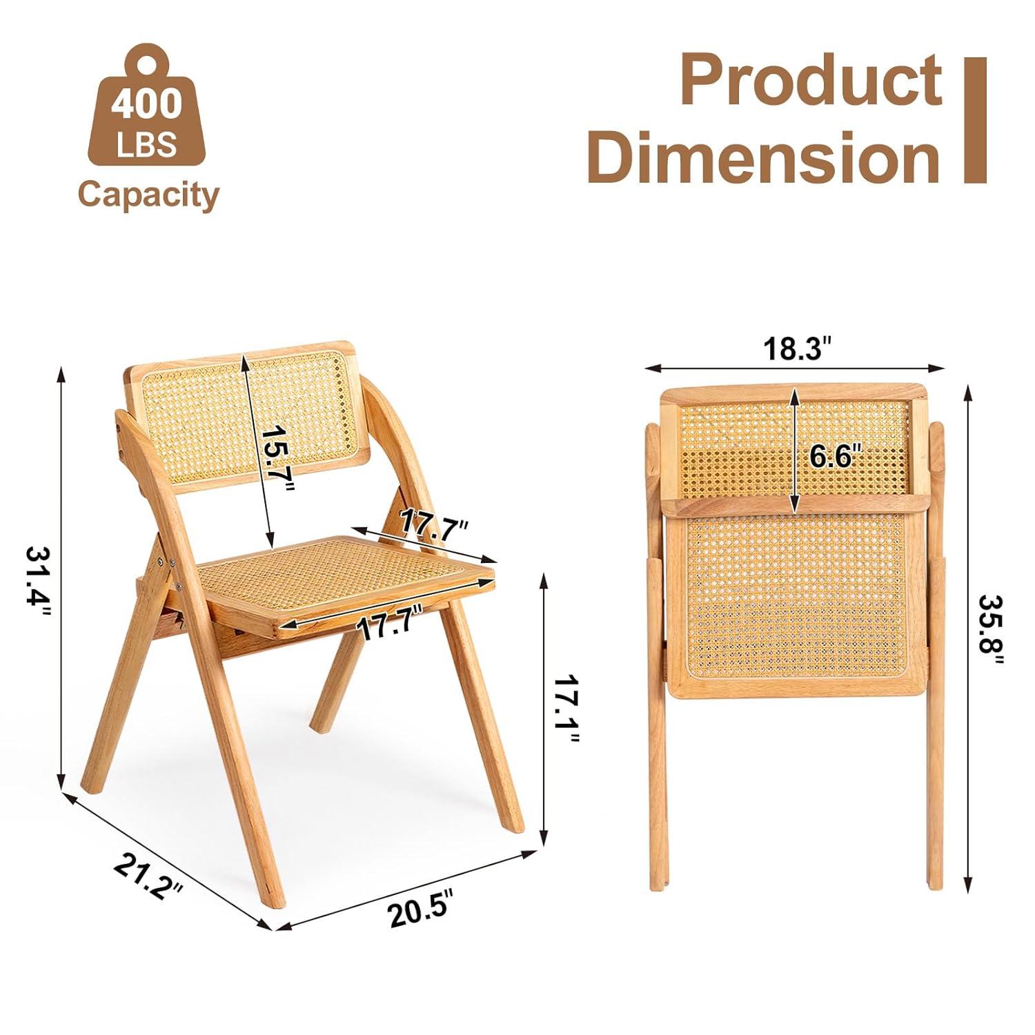 Karl home Wooden Rattan Folding Chairs 2 Pack, Portable Folding Chairs for Indoor, Ideal for Kitchen Dining Room, Office Wedding, Party, Picnic, Natural
