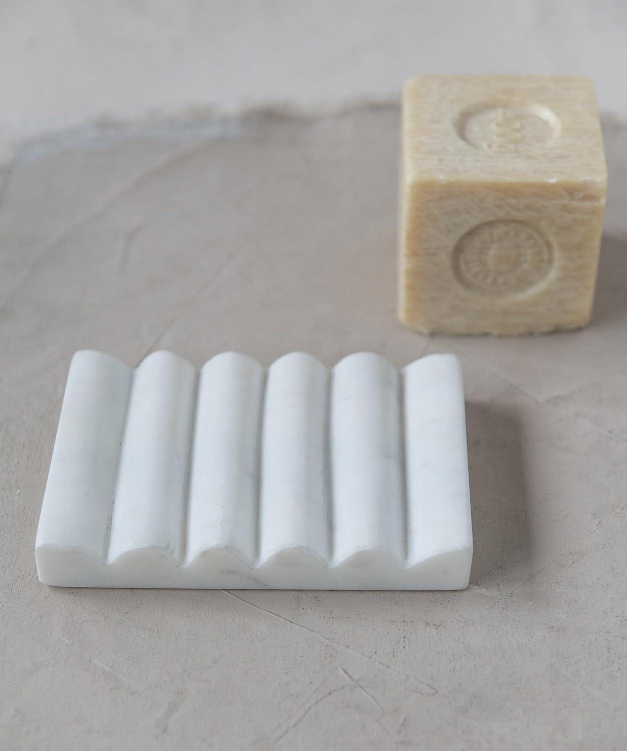 White Carved Marble Rectangular Soap Dish