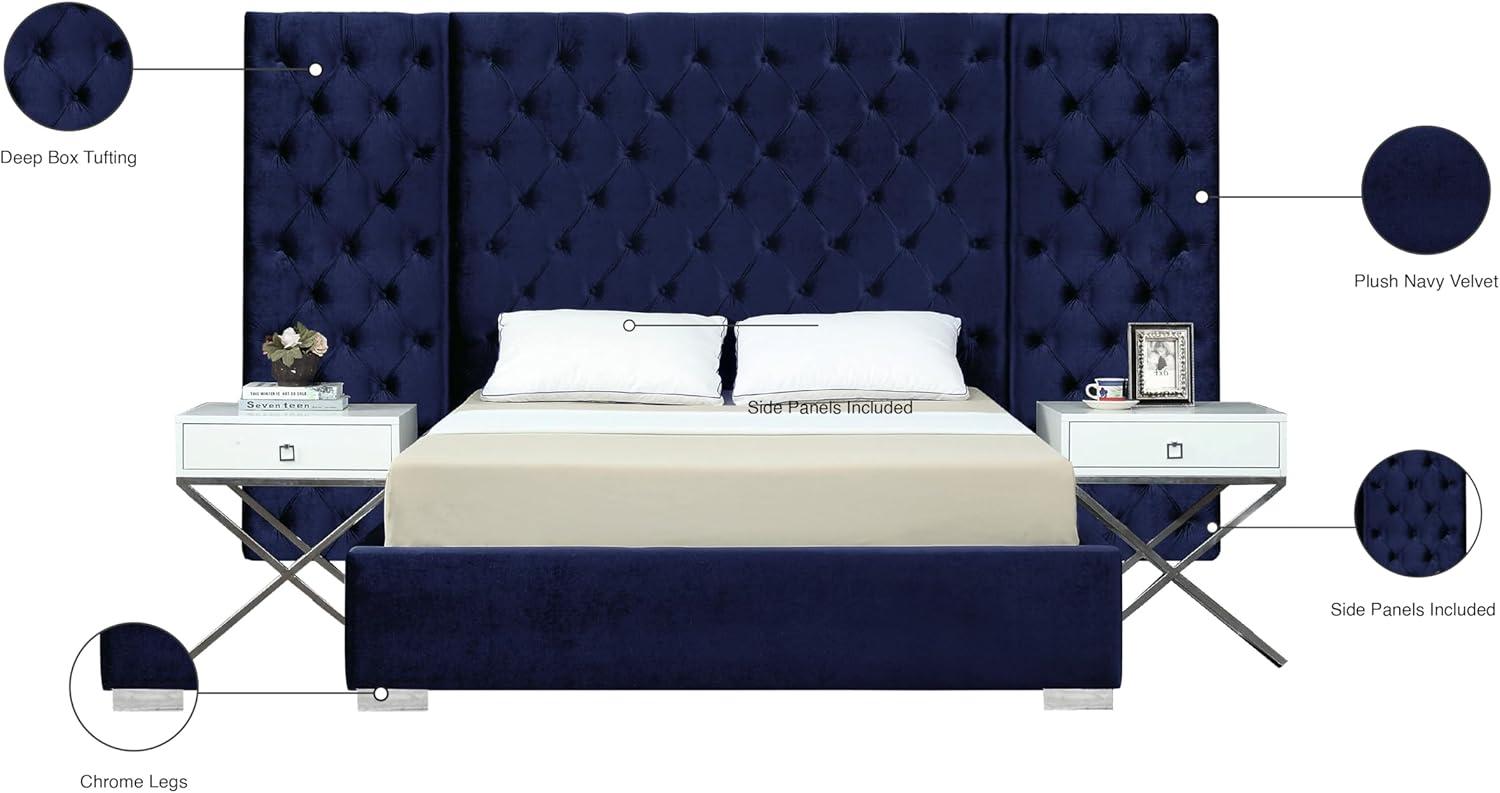 Grande Navy Velvet Queen Bed-Color:Navy Velvet,Style:Contemporary
