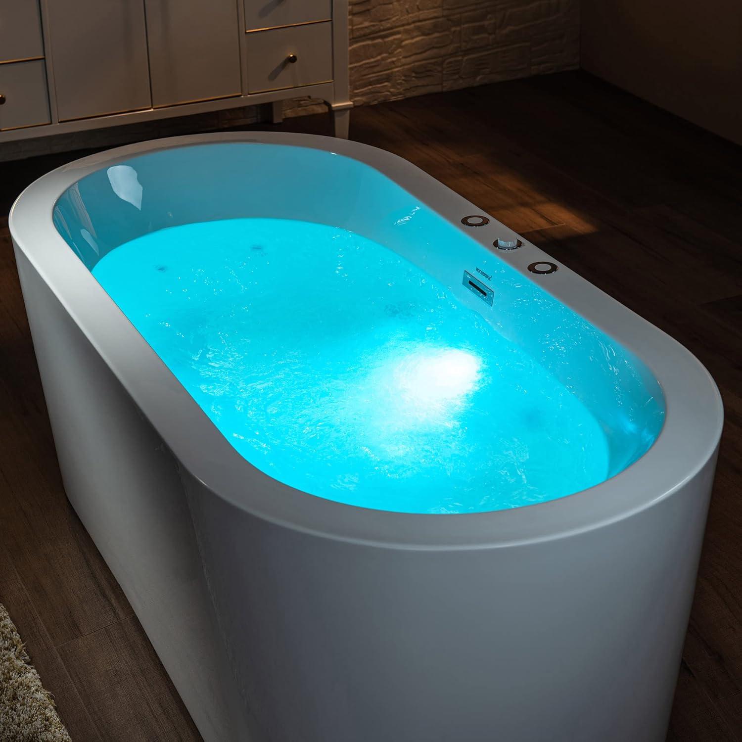 59" x 30" Freestanding Air Soaking Acrylic Bathtub with 208 Jets, 7 Colors LED Lights, Chromatherapy