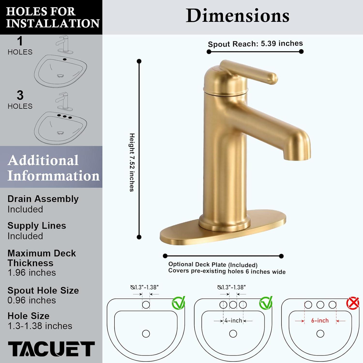 Brushed Gold Single Handle Brass Bathroom Faucet with Pop-up Drain