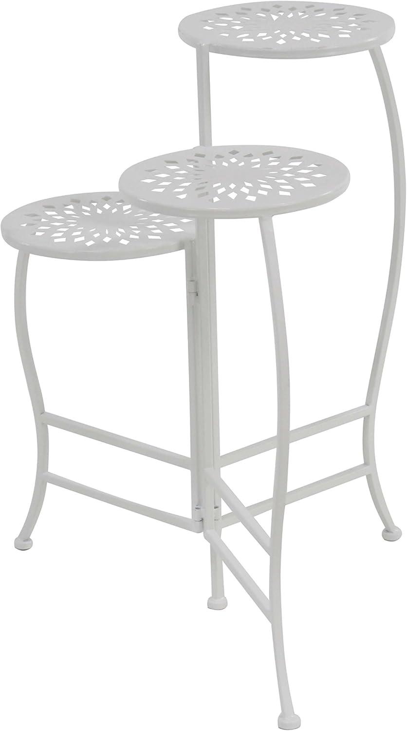 24" White Metal 3-Tier Folding Plant Stand