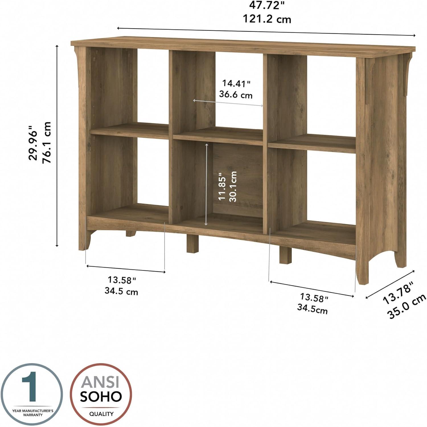 Bush Furniture Salinas 6 Cube Bookcase Organizer, Reclaimed Pine