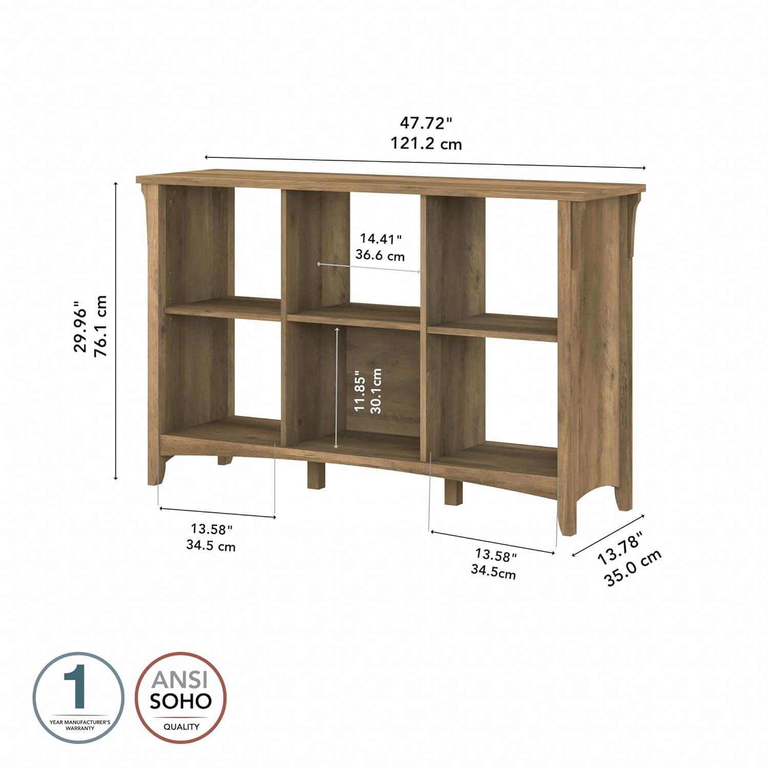 Bush Furniture Salinas 6 Cube Bookcase Organizer, Reclaimed Pine