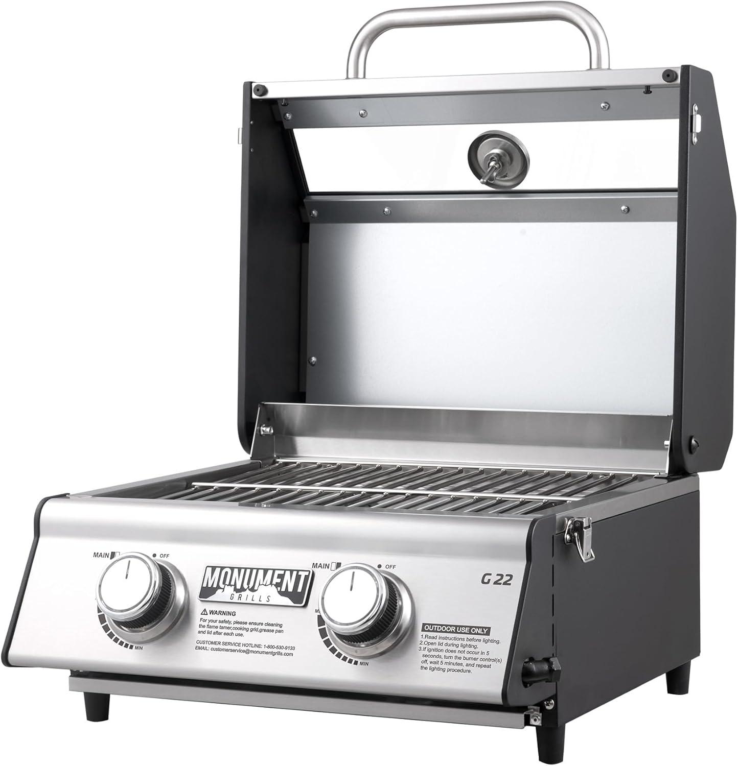 Monument Grills, Clearview 2 - Burner Portable Stainless Liquid Propane 15000 BTU Gas Grill