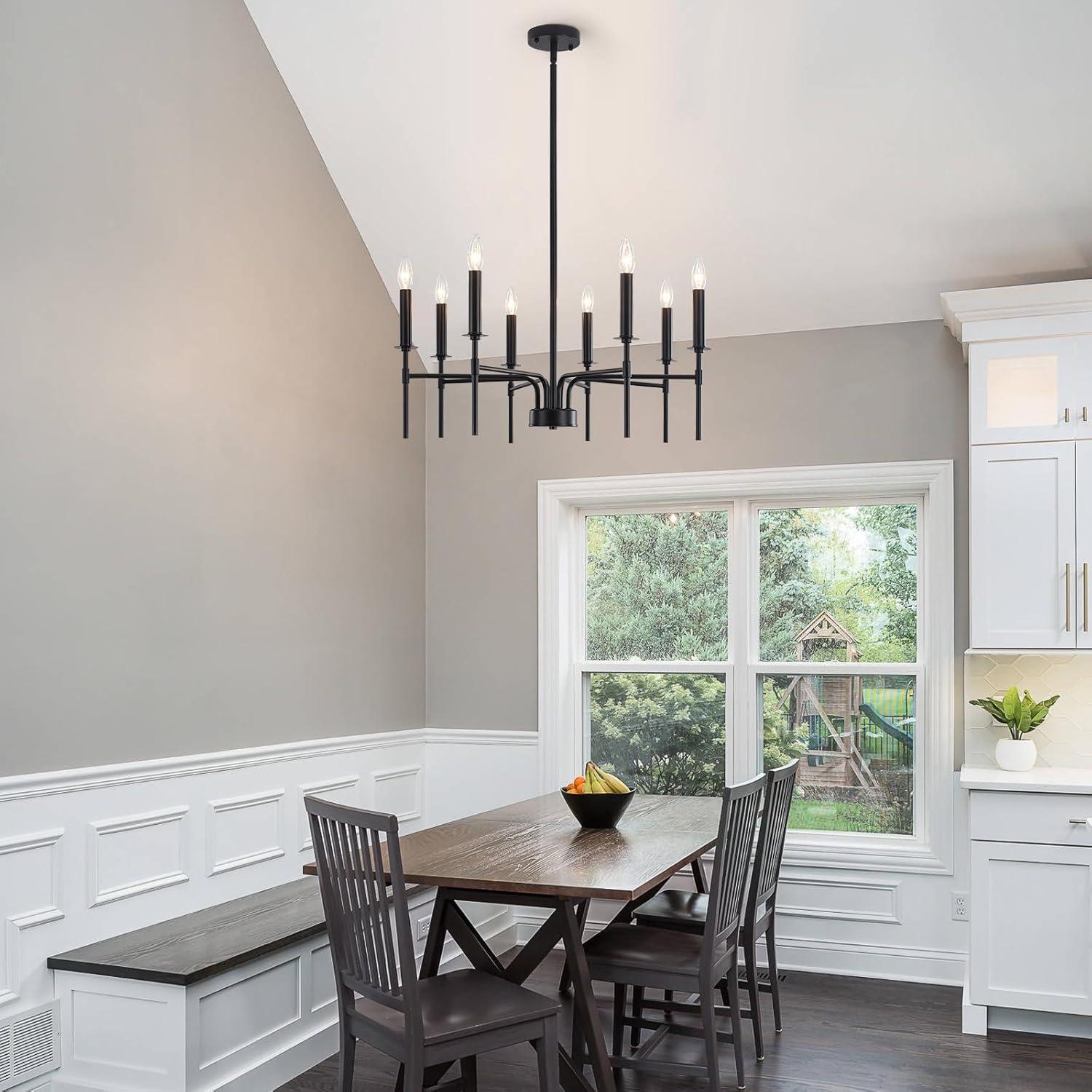 Farmhouse Black Large Chandelier Light Fixture for Dining Room,12 Light Round Matte Candle Modern Chandelier Pendant Light Fixture for Living Room Bedroom Kitchen Foyer Entryway.