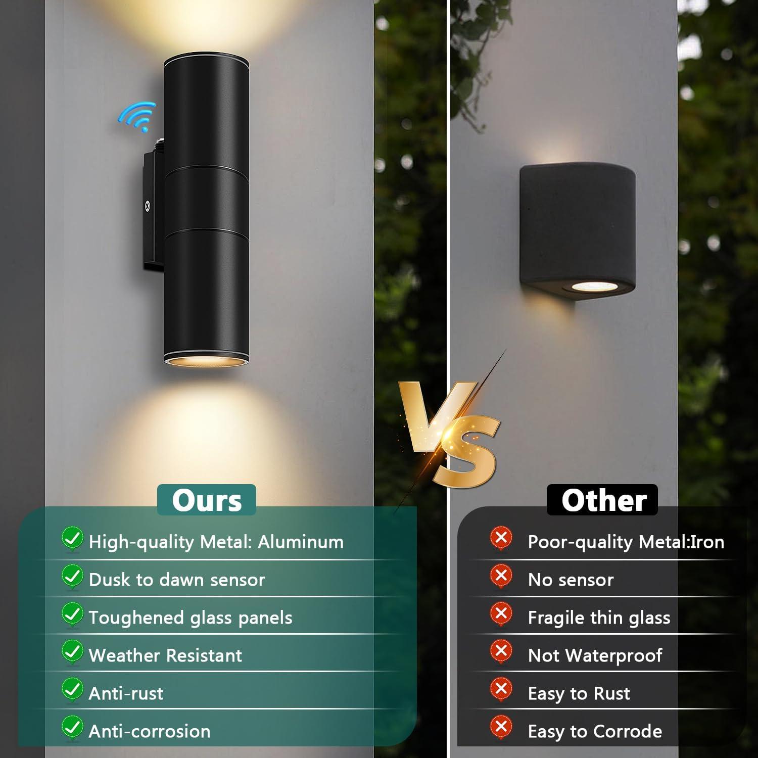 Black Aluminum Cylinder Dusk to Dawn Outdoor Sconce Set