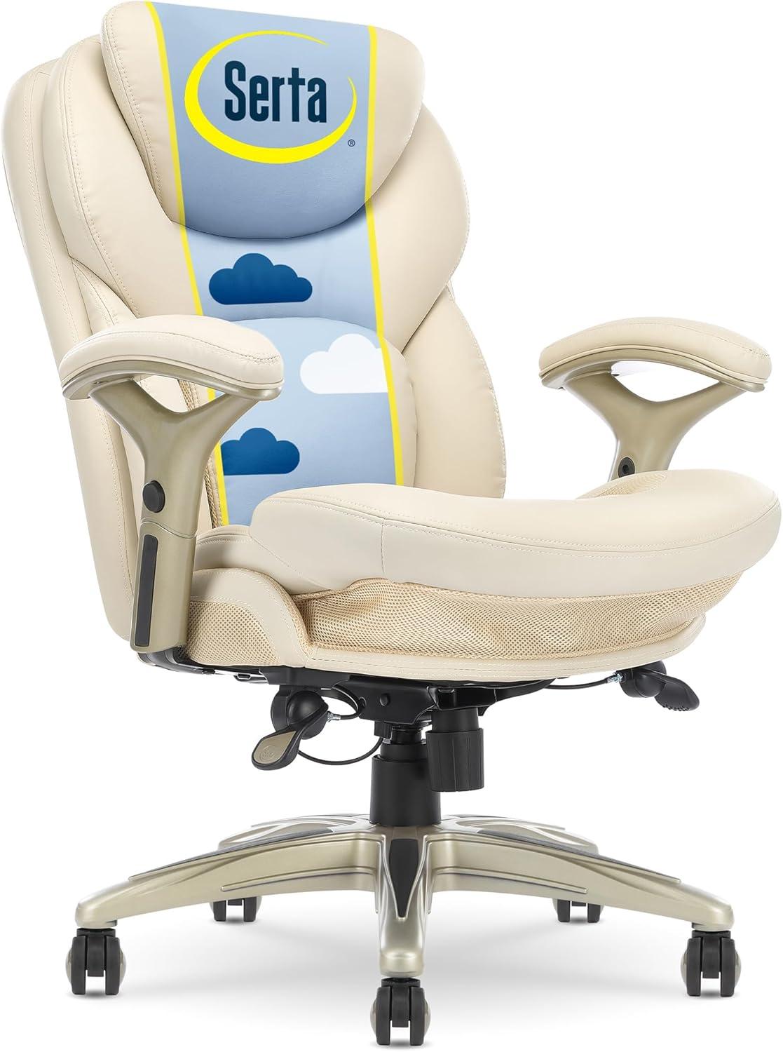 Work Executive Office Chair Ivory - Serta : Ergonomic Pneumatic Height Adjustment, Lumbar Support