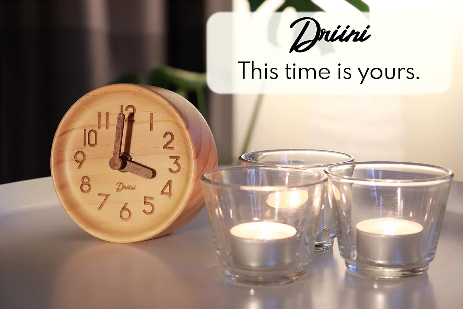 Driini Wooden Analog Desk Clock  – Easy to Read; Silent Sweep Table Decor