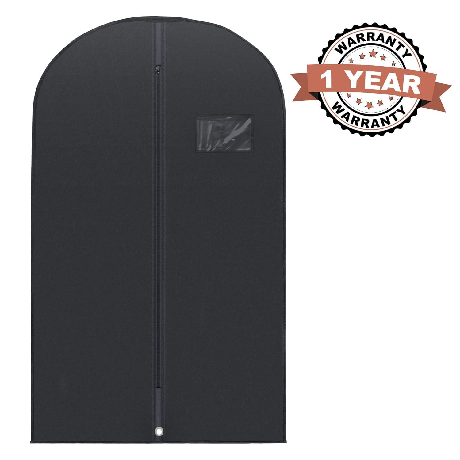 PLX 40" Black Garment Bags Suit Bag for Travel & Clothing Storage of Dresses, Shirts, Fur Coats, Jackets & Costumes - Hanging Closet Garment Protector