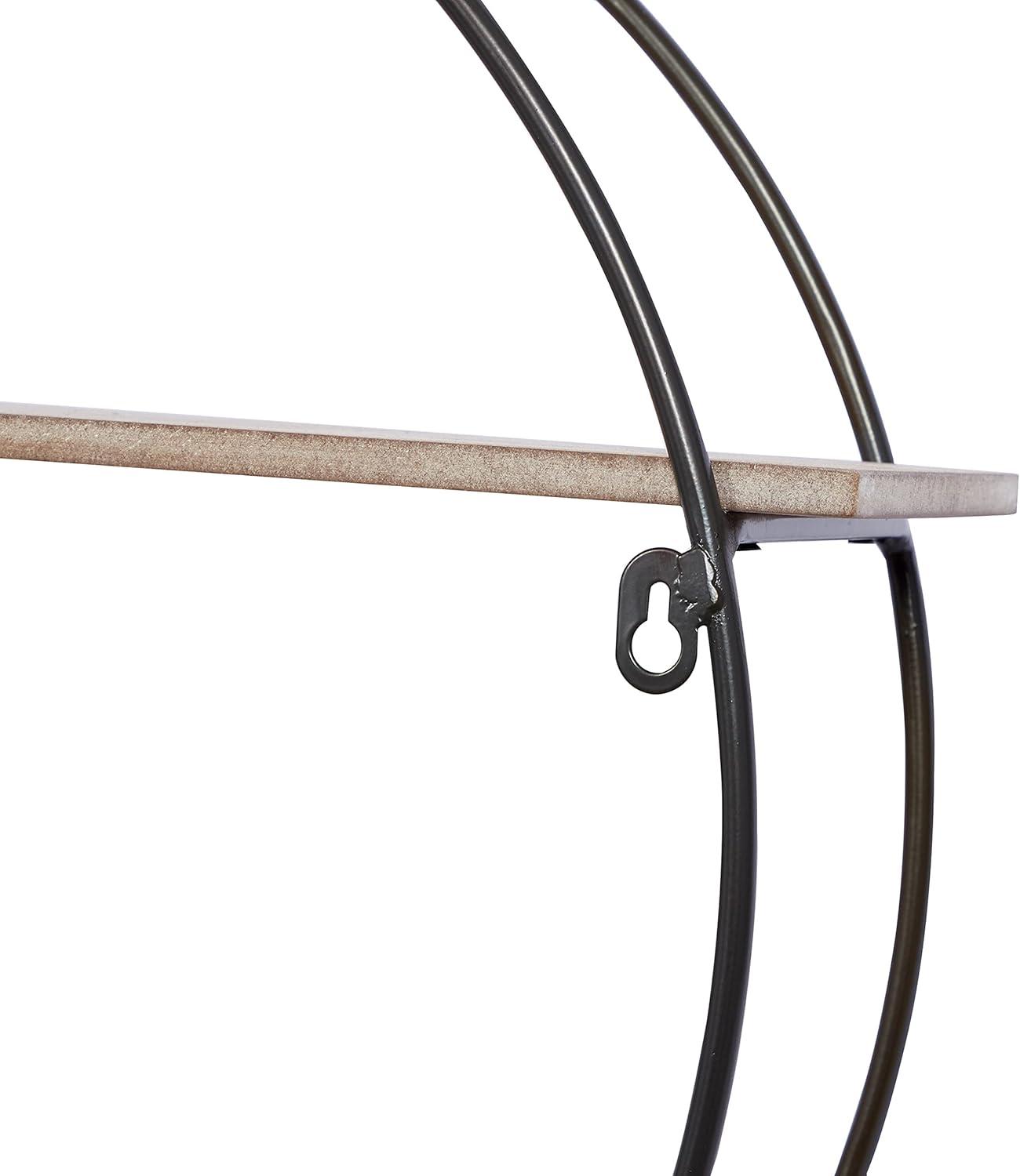 Black Iron and Dark Wood Circular Floating Wall Shelf