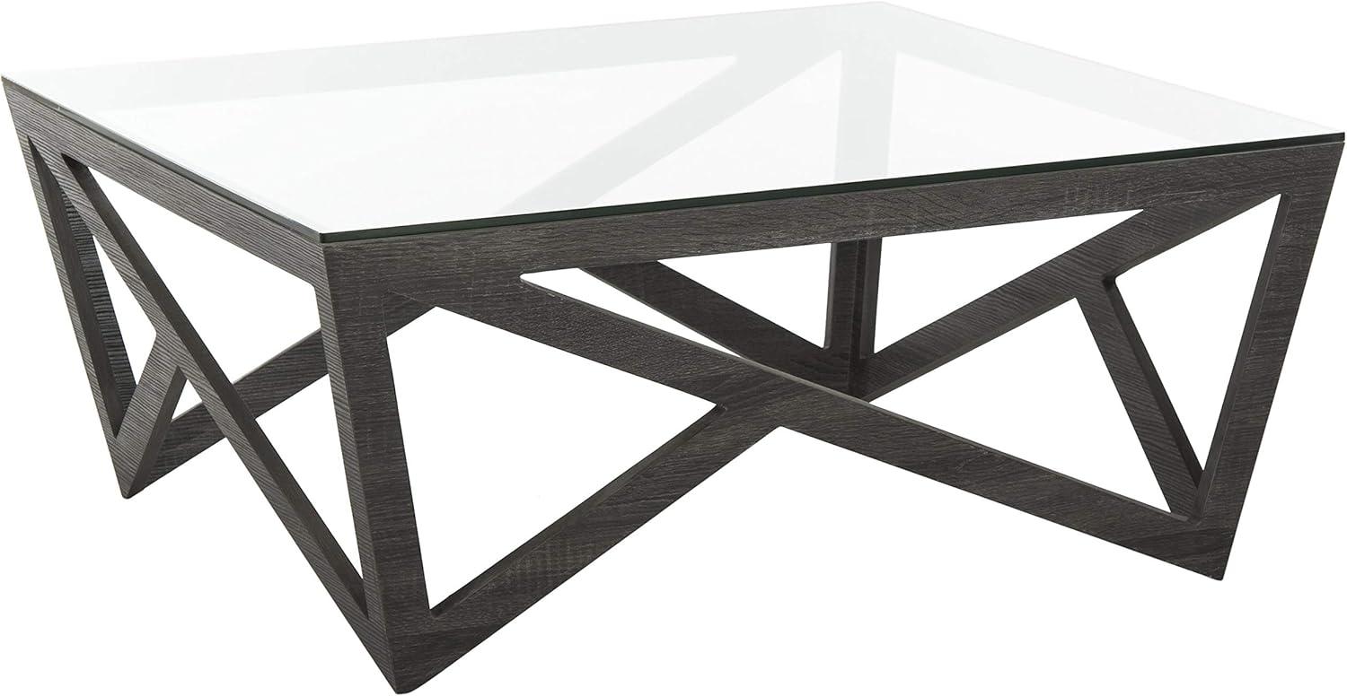 Transitional Gray-Brown Square Wood & Glass Coffee Table