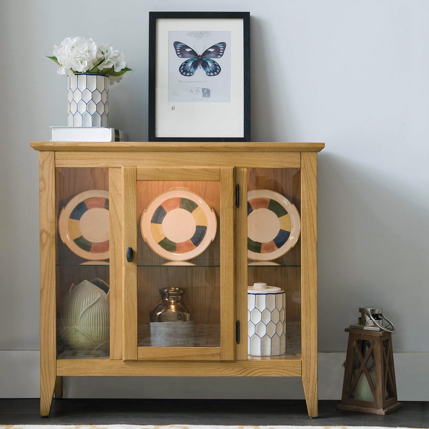 Entryway Curio Cabinet with Interior Light in Desert Sand