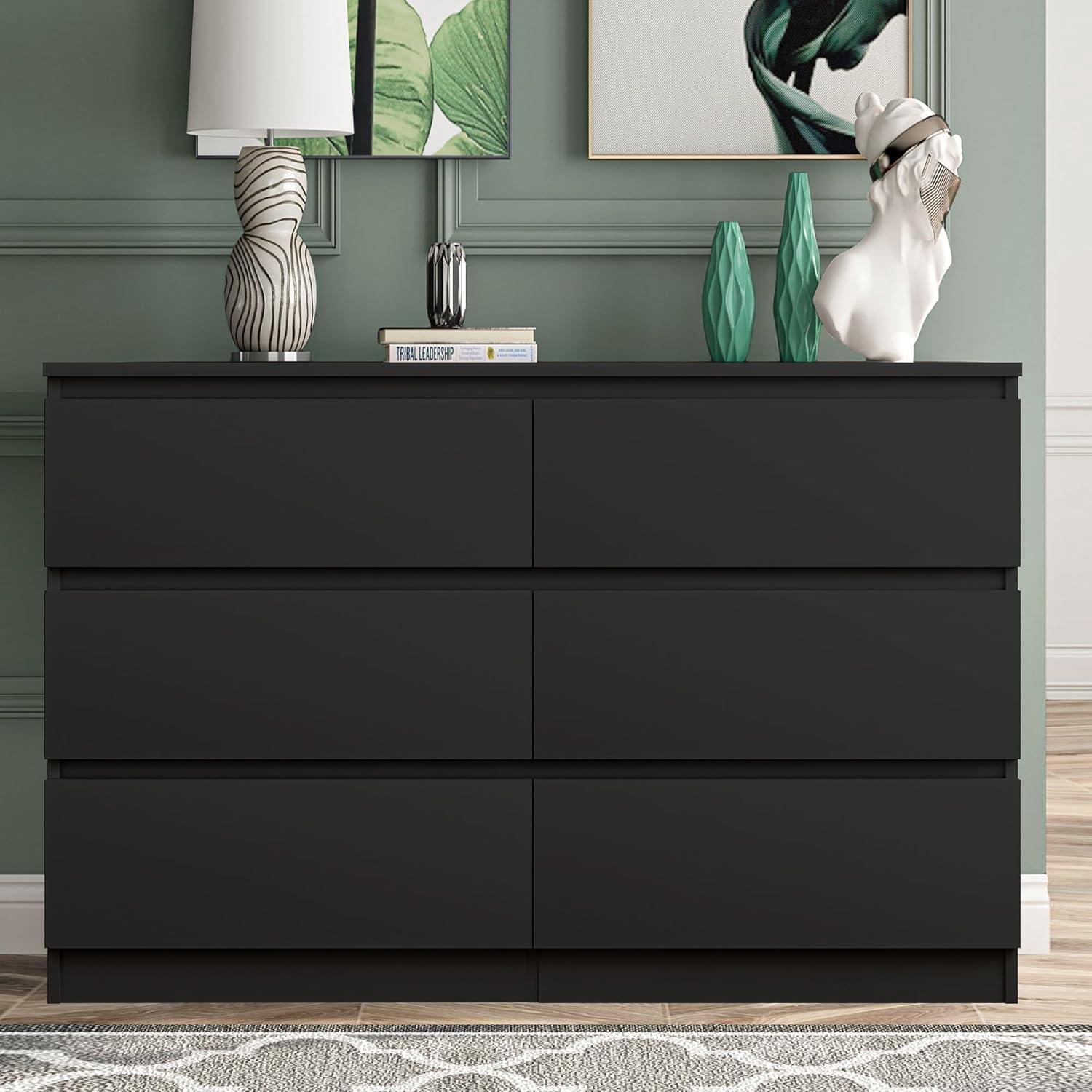 Hommoo 6 Drawer Double Dresser for Bedroom Black
