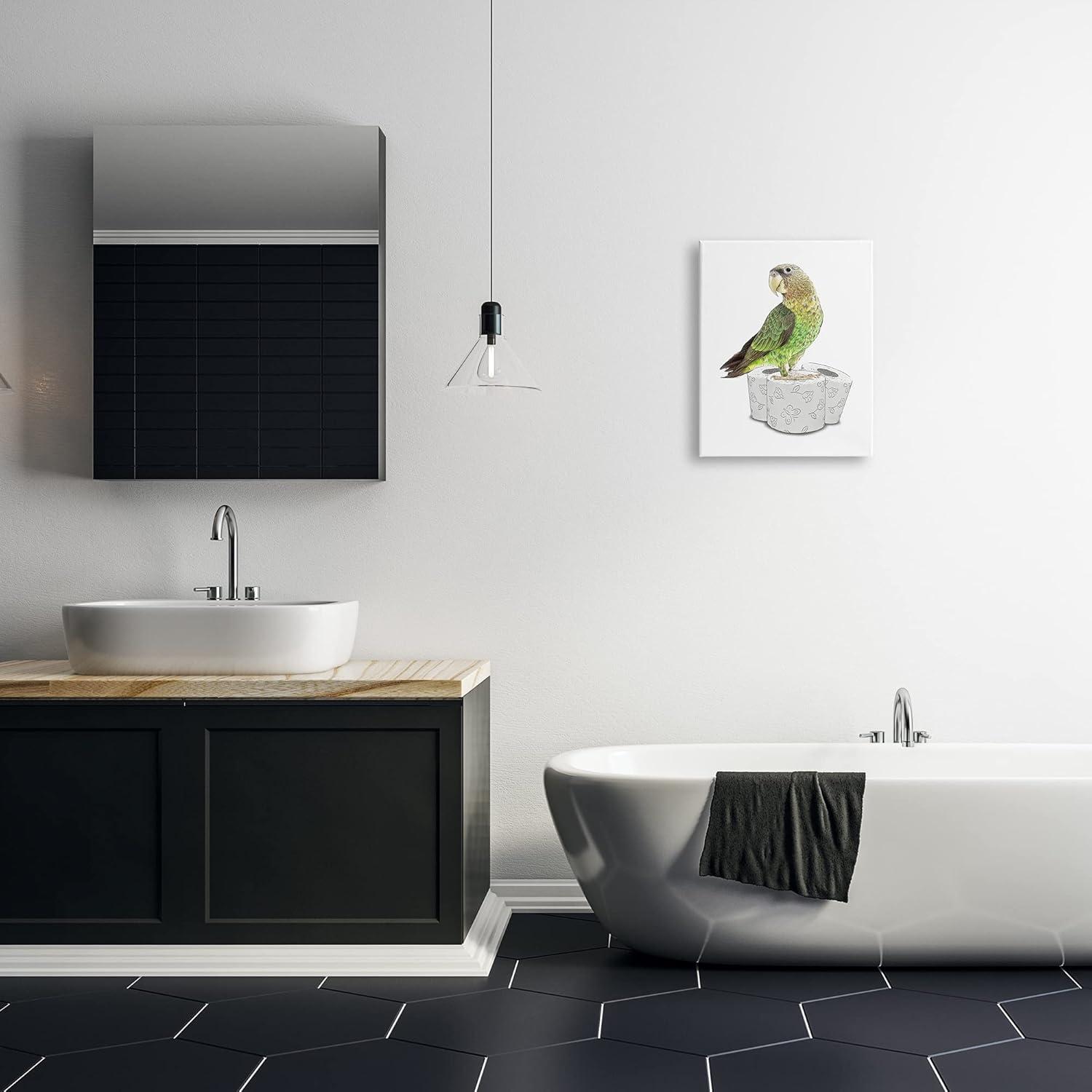 Stupell Industries Parrot Perched Toilet Paper Rolls Animals & Insects Painting Gallery Wrapped Canvas Print Wall Art