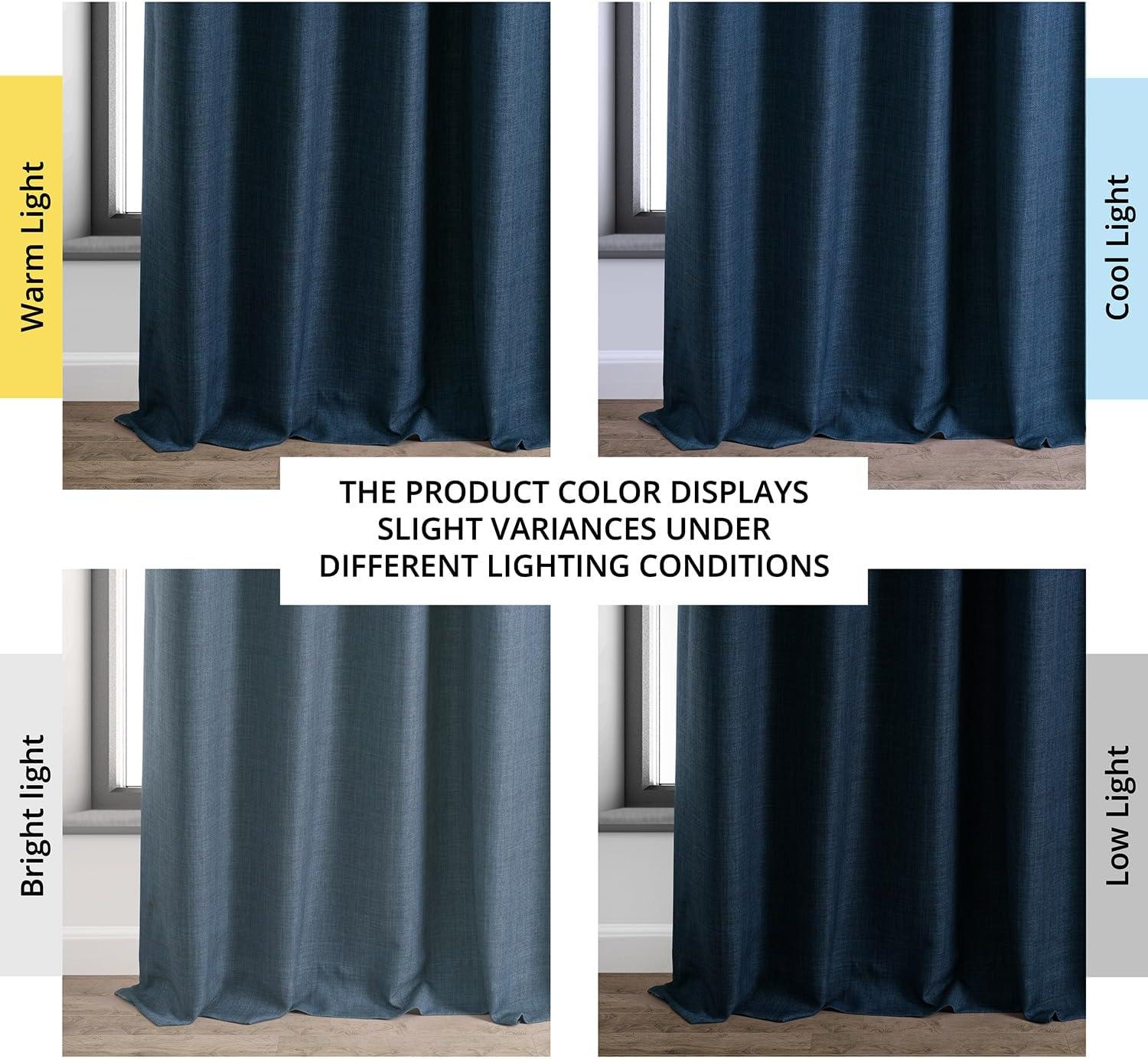 Voyager Blue 84" Blackout Linen Curtains with Rod Pocket