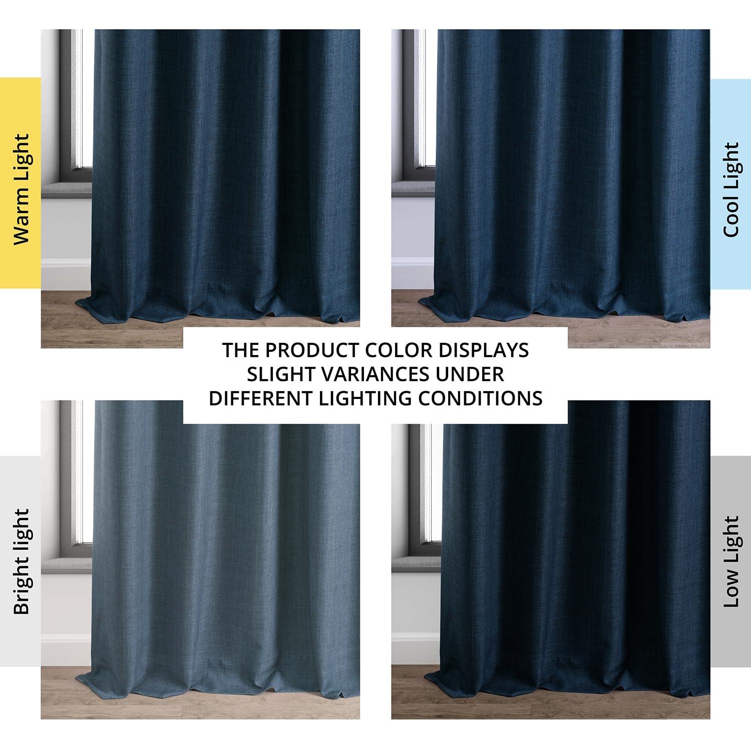 Signature Voyager Blue Faux Linen Blackout Curtain (1 Panel), Voyager Blue, 50W X 84L