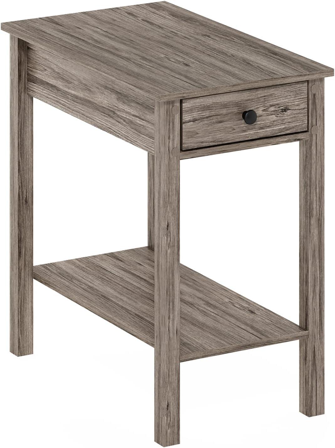 Compact Rustic Oak Wood End Table with Storage