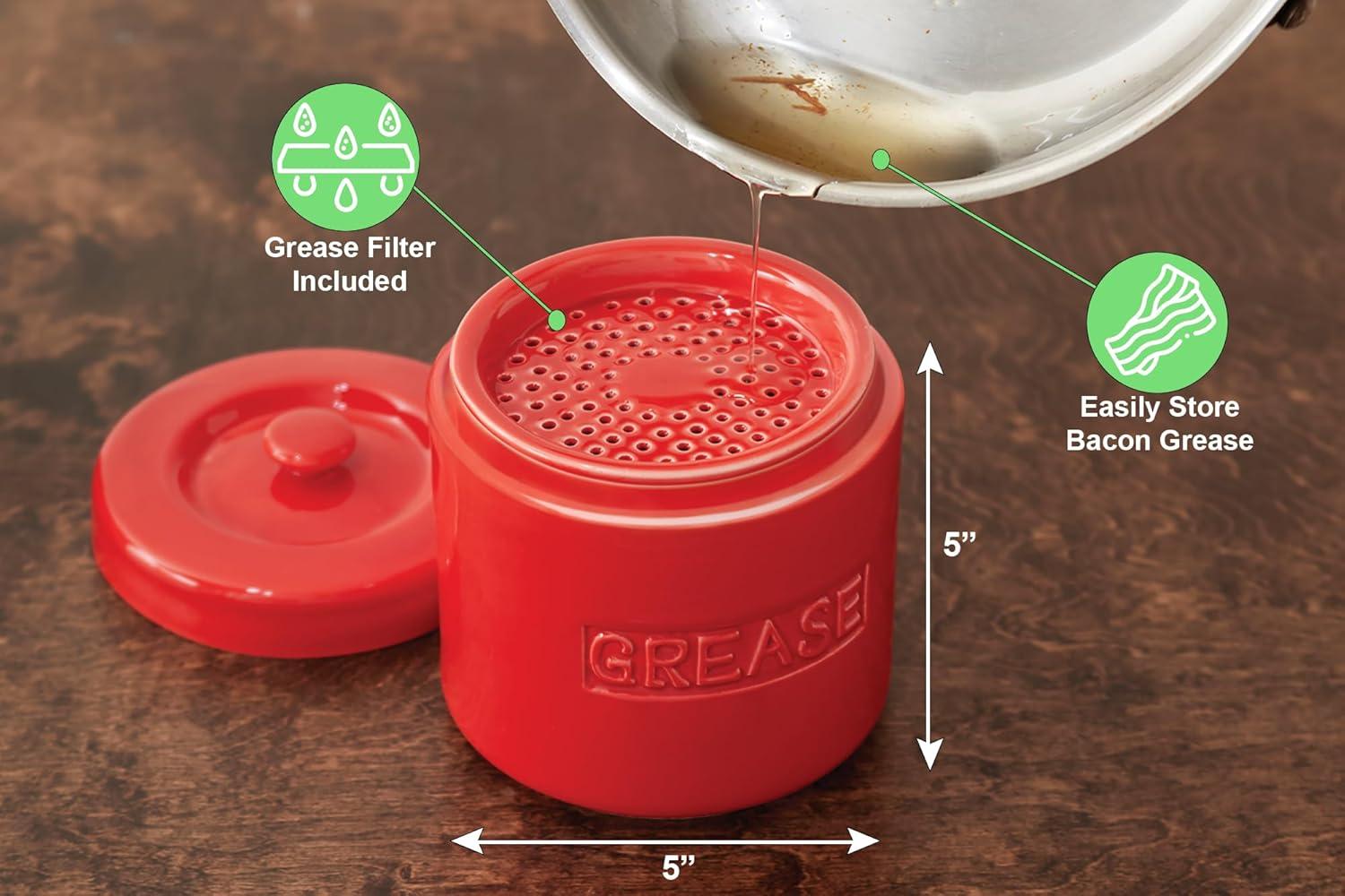 Fox Run Grease Container, Red Porcelain, 4 cup capacity