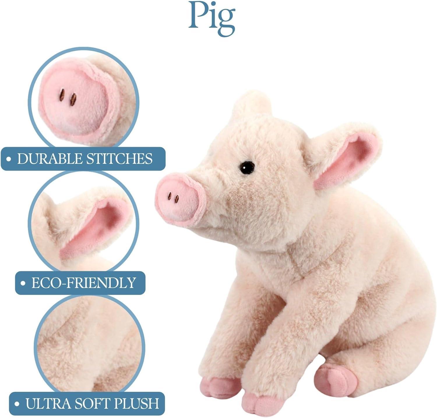 The Petting Zoo Pig Stuffed Animal Plushie, Gifts for Kids, Wild Onez Farm Animals, Pig Plush Toy 12 inches