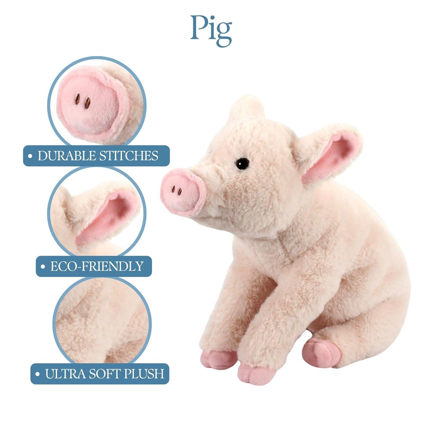 The Petting Zoo Pig Stuffed Animal Plushie, Gifts for Kids, Wild Onez Farm Animals, Pig Plush Toy 12 inches