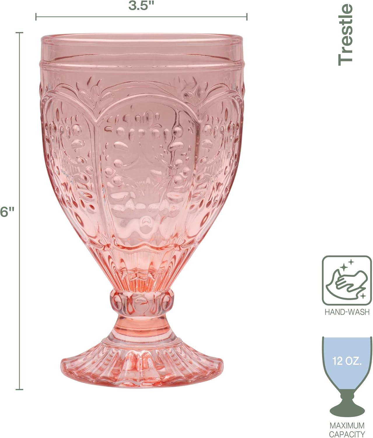 Blush Embossed Glass Goblet Set of Four