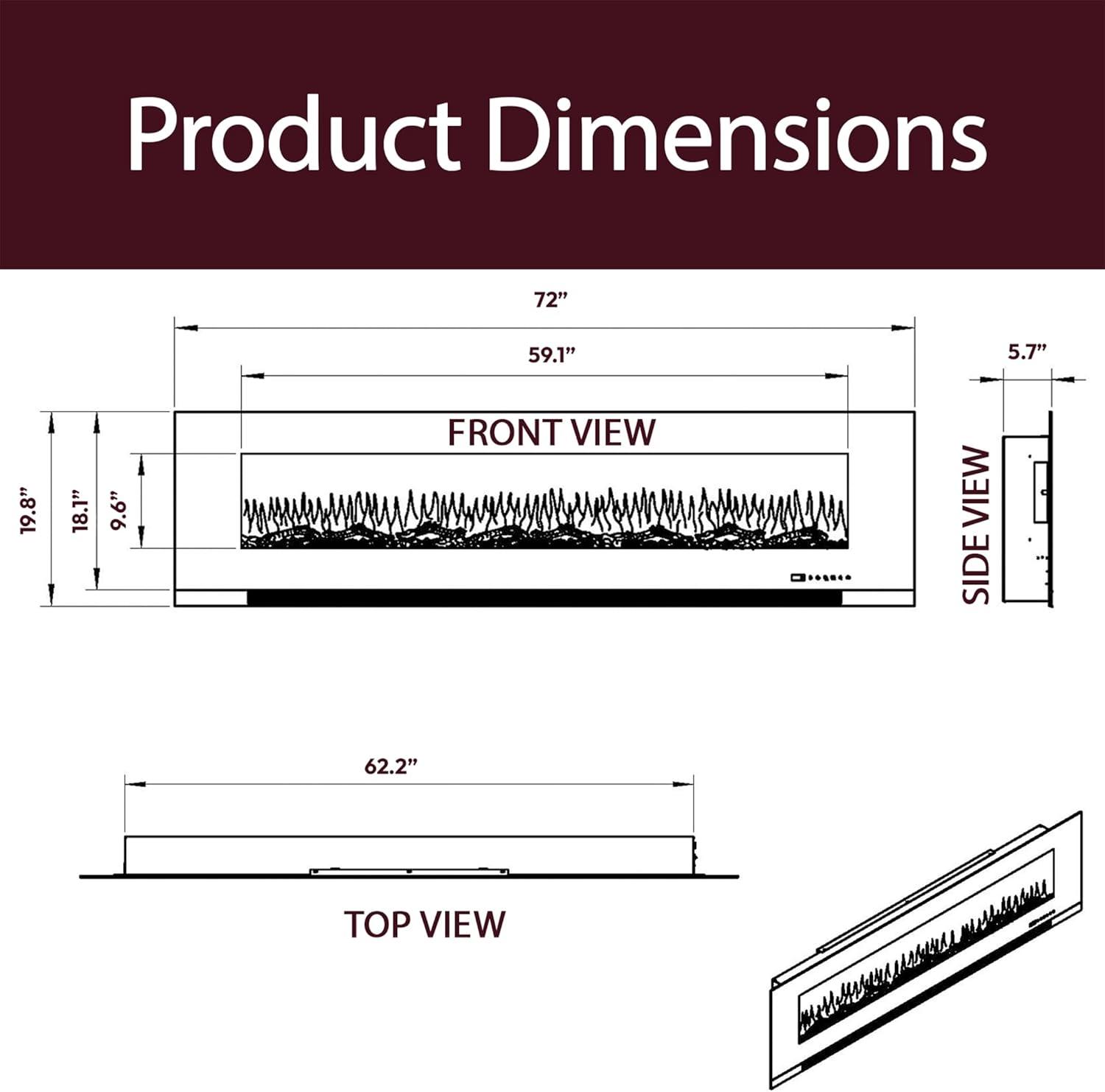 Cambridge Cambridge Wall Mount Electric Fireplace Heater with Remote Control for Indoor Use in Living Room, Bedroom, Home Office
