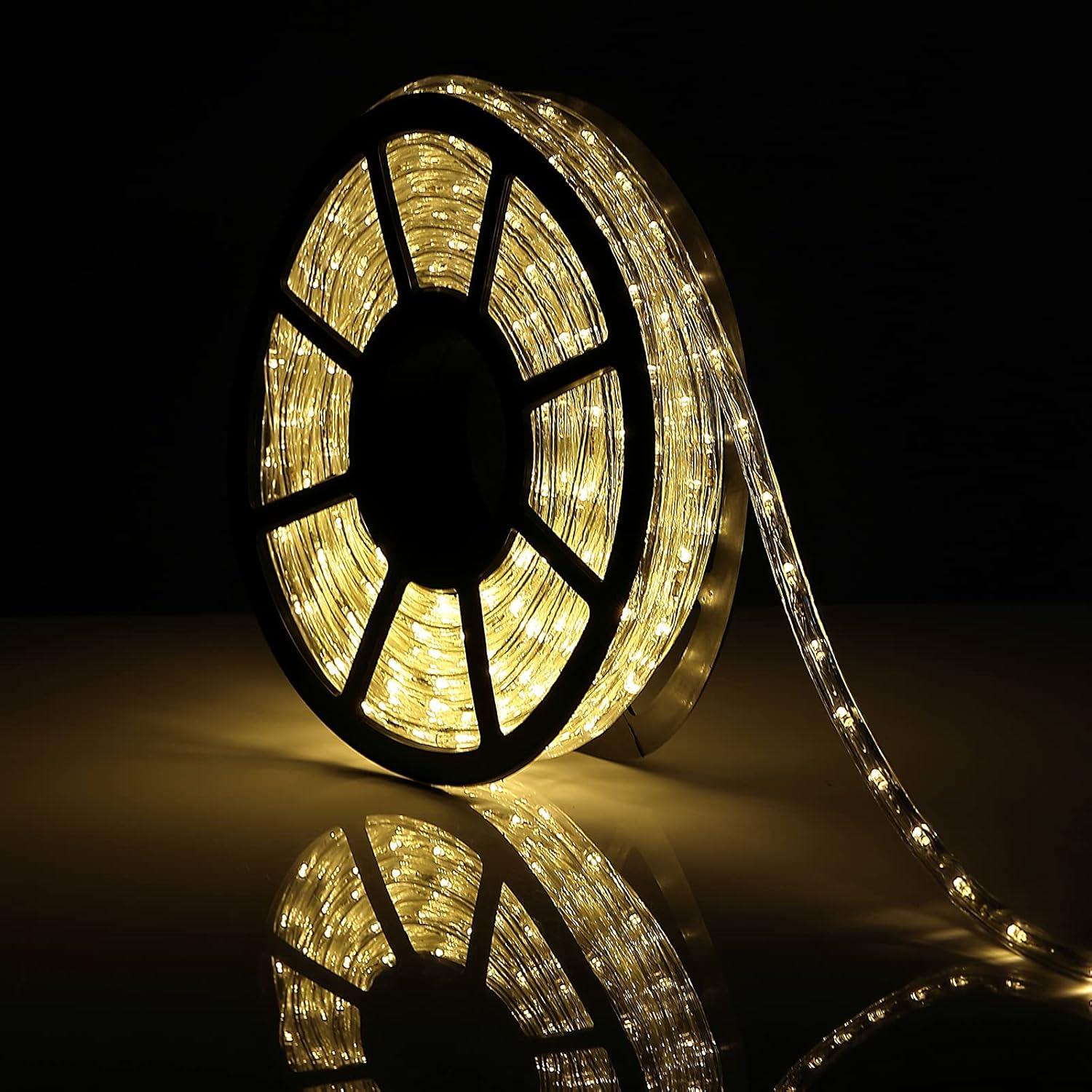 50Ft Led Rope Lights Outdoor, LED Strip Lights Outdoor Waterproof Decorative Lighting for Indoor/Outdoor, Deck, Eaves, Backyards Garden, Stairs Balcony Christmas Decoration(Warm White)