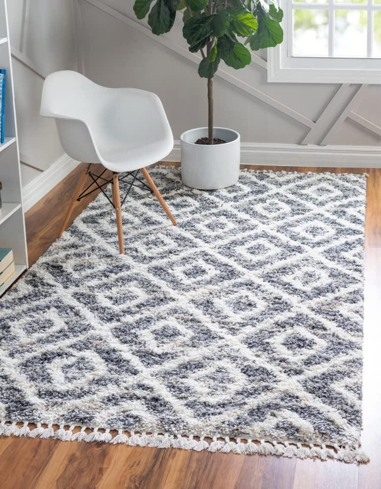 Gray Geometric Shag Synthetic 9' x 12' Area Rug