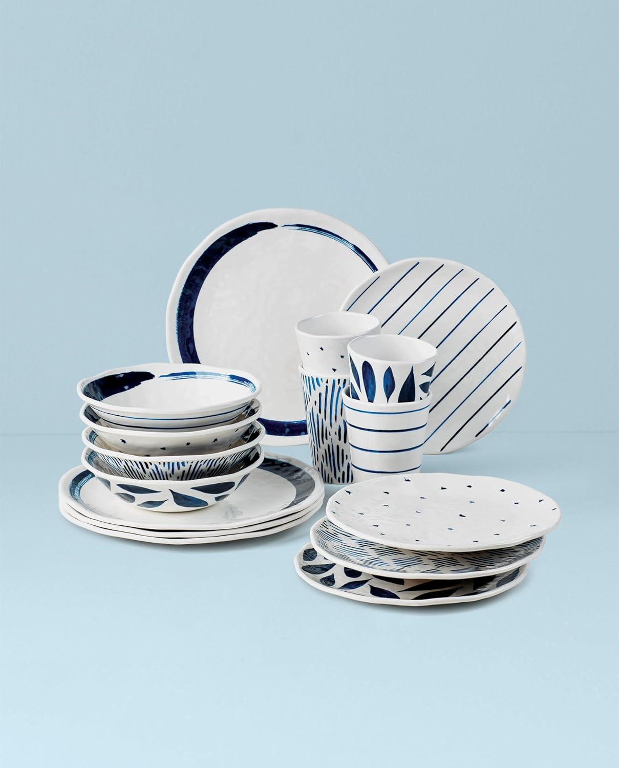 Blue and White Melamine 16-Piece Dinnerware Set