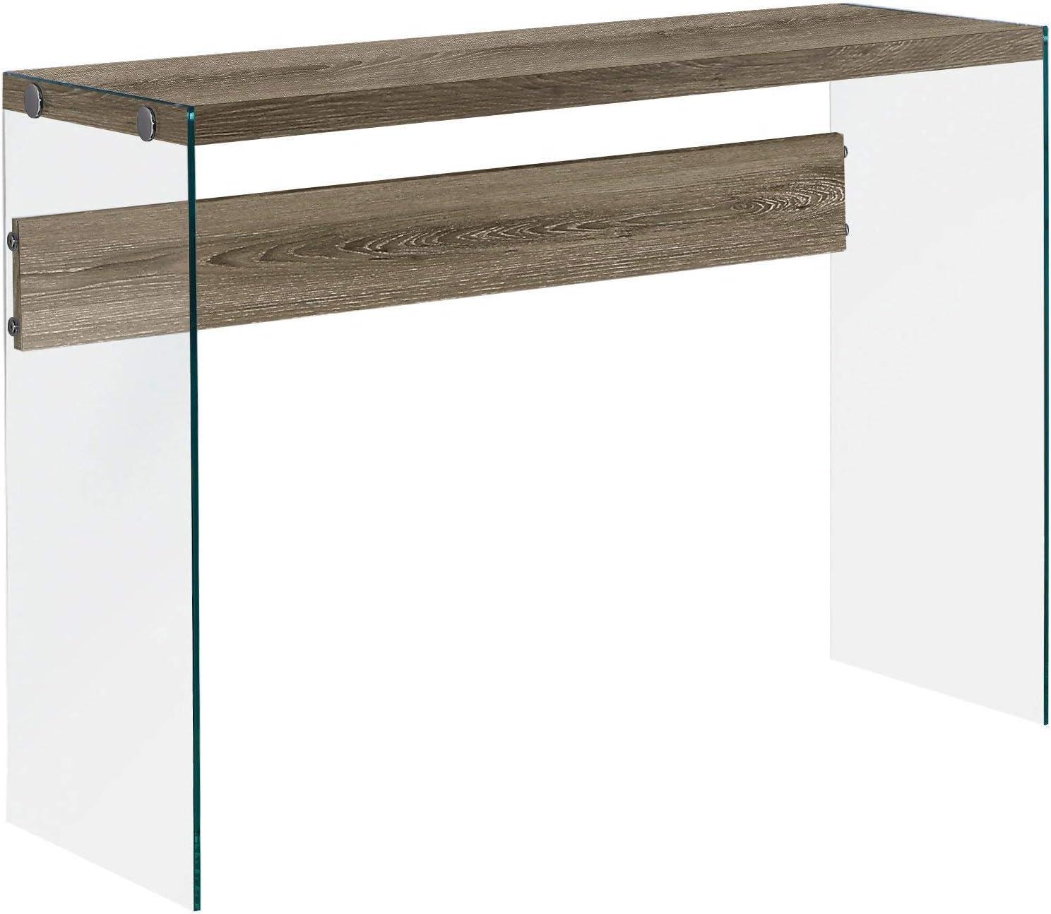 Accent Table Console Entryway Narrow Sofa Bedroom Tempered Glass Brown