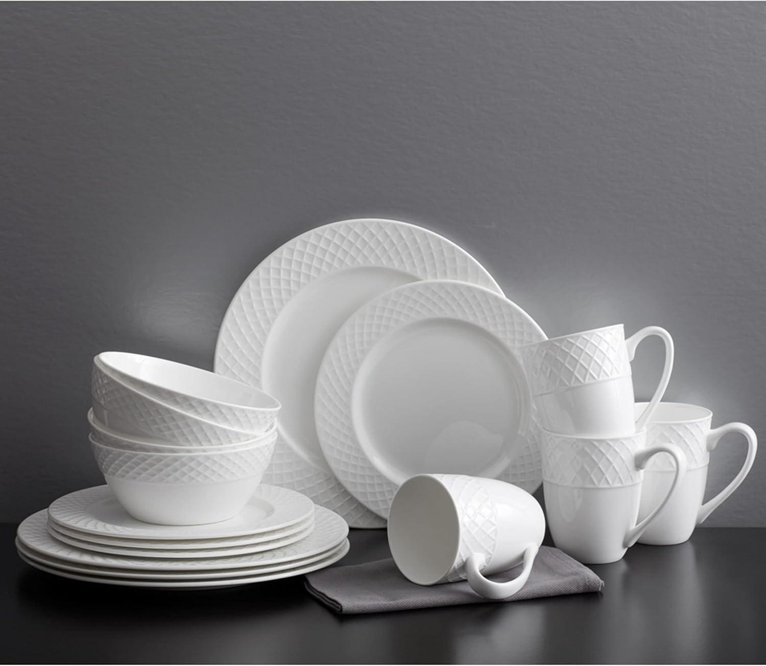 White Porcelain Trellis 16-Piece Dinnerware Set, Service for 4