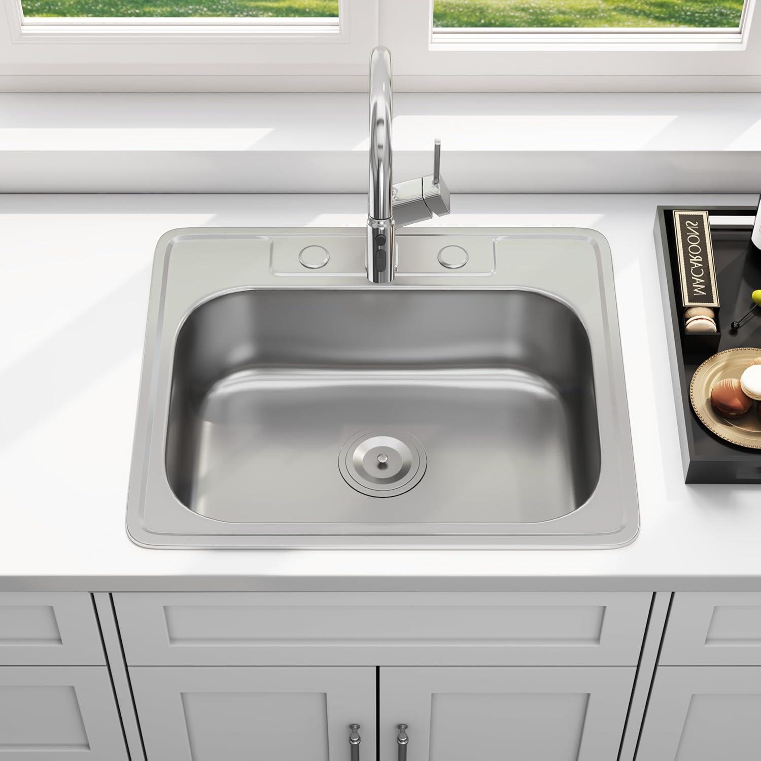 Blenzia 25 Inch Topmount Drop In Kitchen Sink 304 Stainless Steel Sinks 25" X 22" X 8"