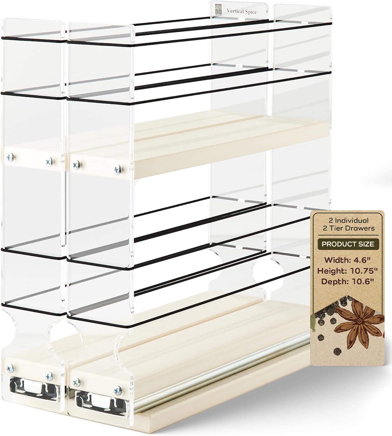 20 Capacity 2 Drawer 2 Tier Spice Rack with Flex-Sides Best Fit in 12" High Space