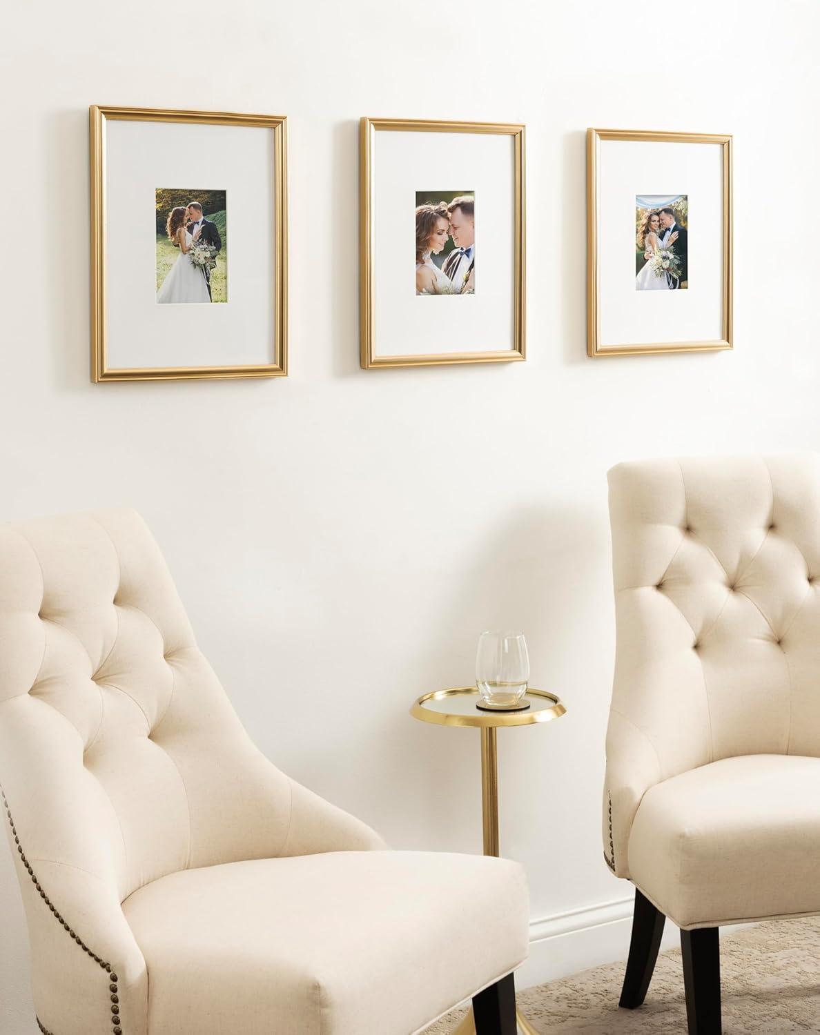 Kate & Laurel All Things Decor (Set of 3) 11"x14" Matted to 5"x7" Adlynn Rectangle Picture Frames Gold: Elegant Wall Decor