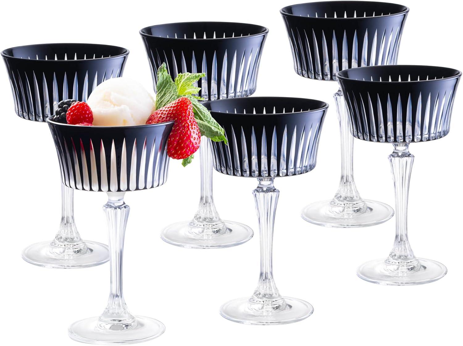 Black Crystal Champagne Coupe Glasses, Set of 6