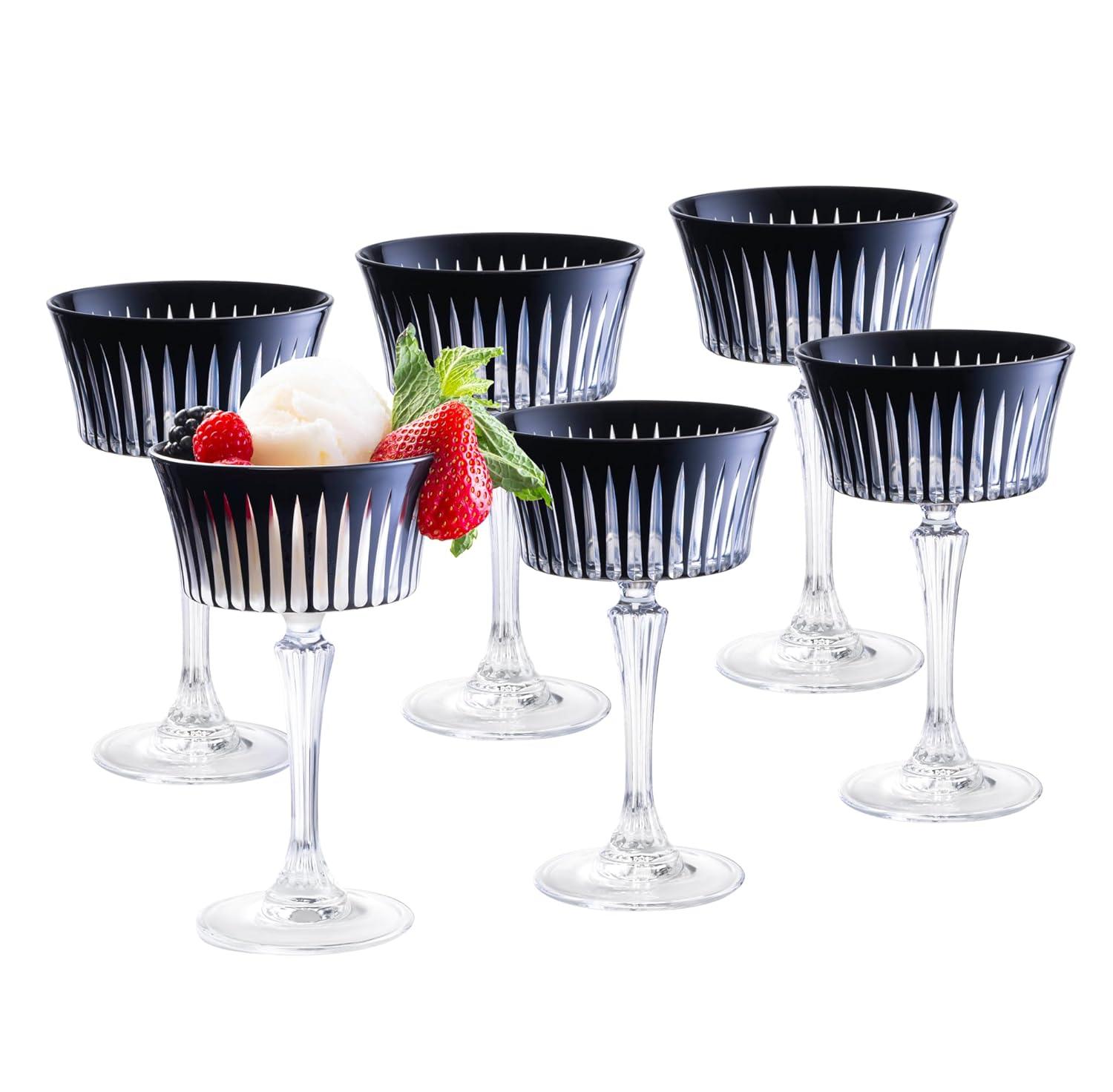 Black Crystal Champagne Coupe Glasses, Set of 6