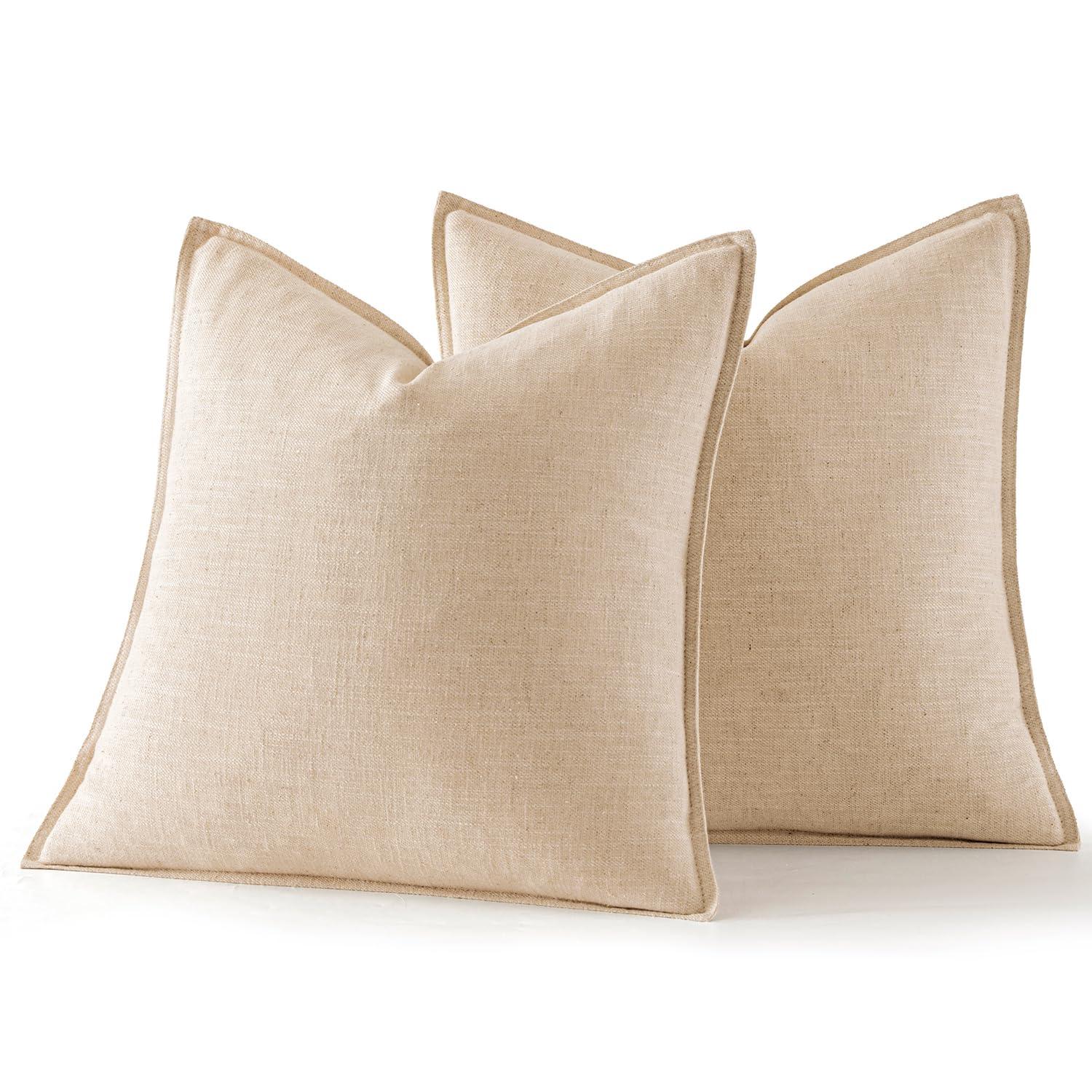 MIULEE Pack of 2 Decorative Linen Pillow Covers 18x18 Inch Brick Farmhouse Soild Neutral Throw Pillow Covers Soft Accent Decorative Pillowcases Home Decors for Couch Sofa Bed Living Room