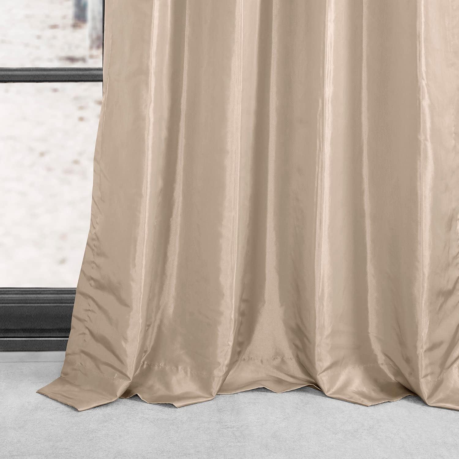 Antique Beige Grommet Blackout Faux Silk Taffeta Curtain (1 Panel), Antique Beige, 50W X 96L