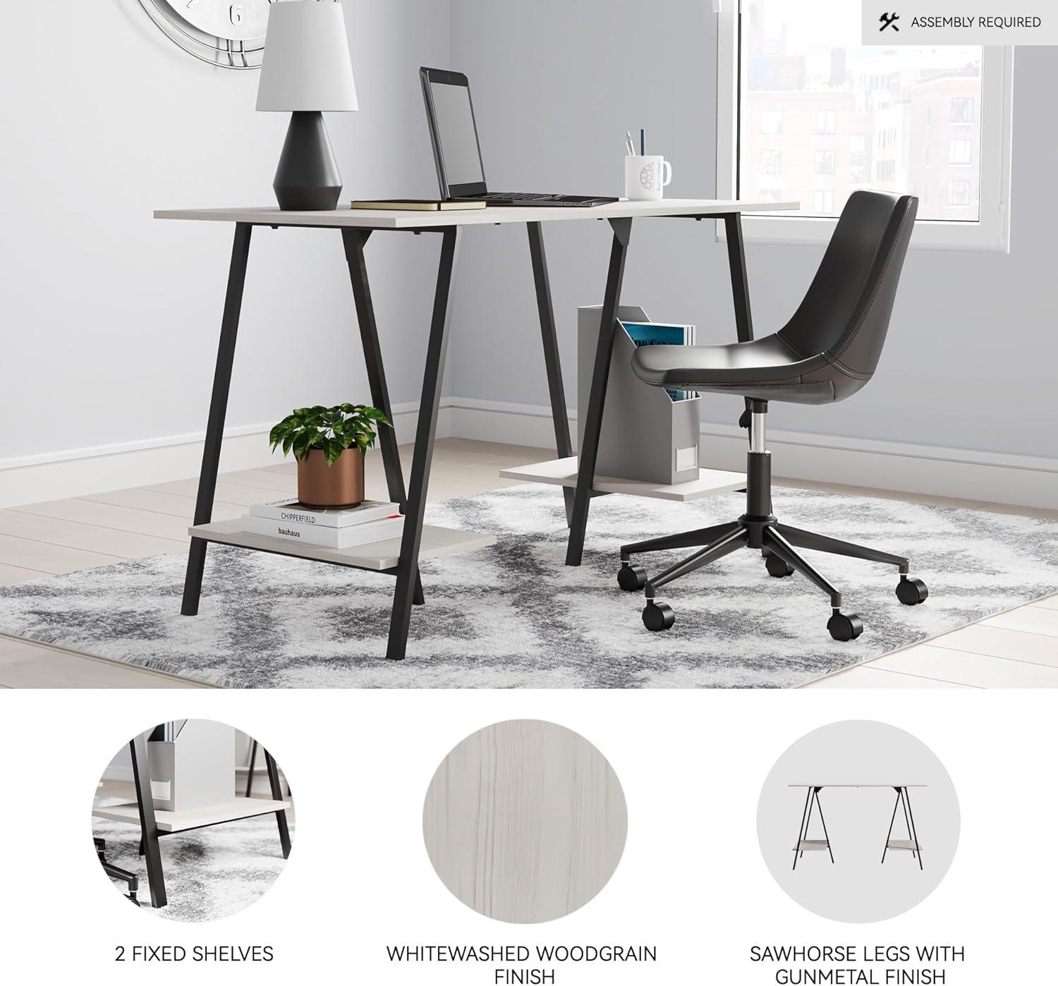 Signature Design by Ashley Casual Bayflynn Home Office Desk with 2 Fixed Shelves, White