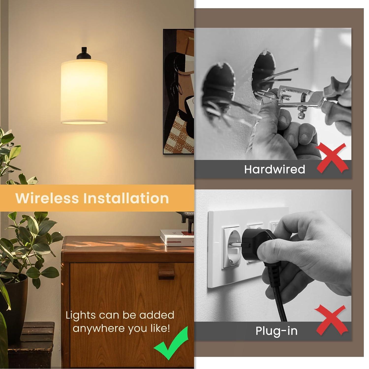 Latitude Run® Battery Operated Wall Sconce Set Of 2, Wireless Rechargeable Wall Lights, Glass Wall Lamps With Remotes And Dimmable RGB LED Bulbs, No Wiring Indoor Sconces Wall Decor For Bedroom Living Room Hallway