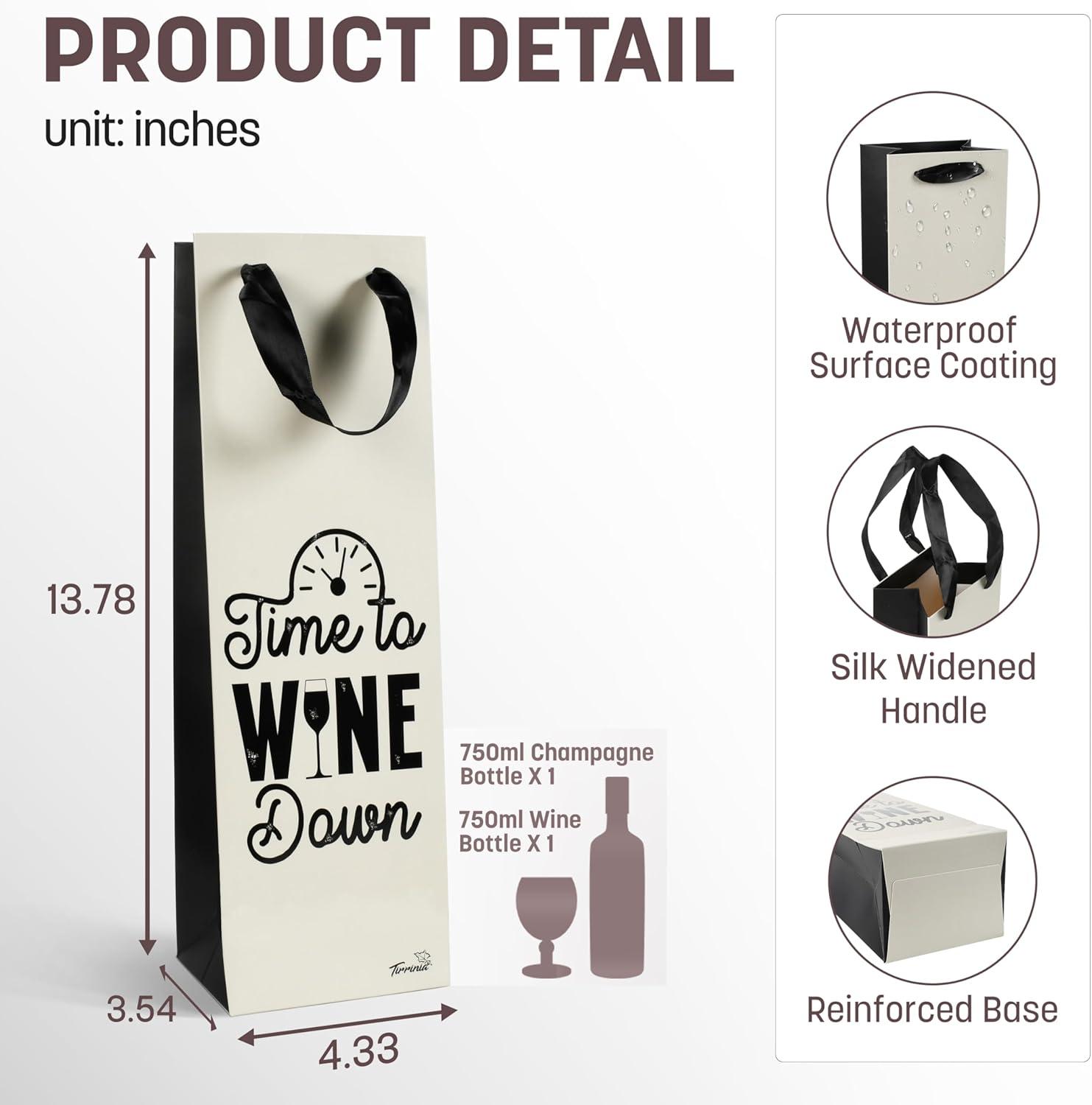 Tirrinia Tirrinia 12 Pieces Wine Gift Bags, 4 Designs Silk Handles Recyclable Paper Wine Bottle Bags
