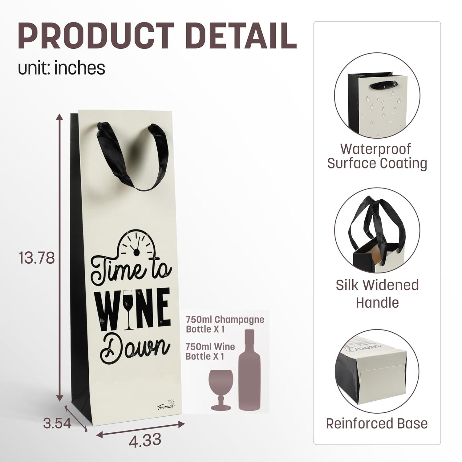 Tirrinia Tirrinia 12 Pieces Wine Gift Bags, 4 Designs Silk Handles Recyclable Paper Wine Bottle Bags