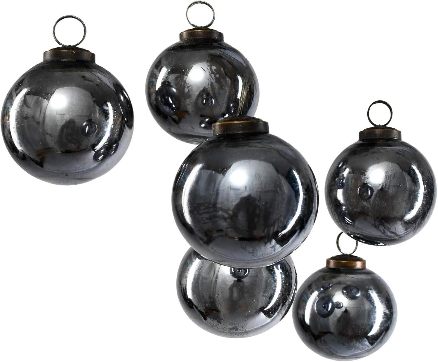 Antique Silver Mercury Glass Holiday Ornaments, Set of 6